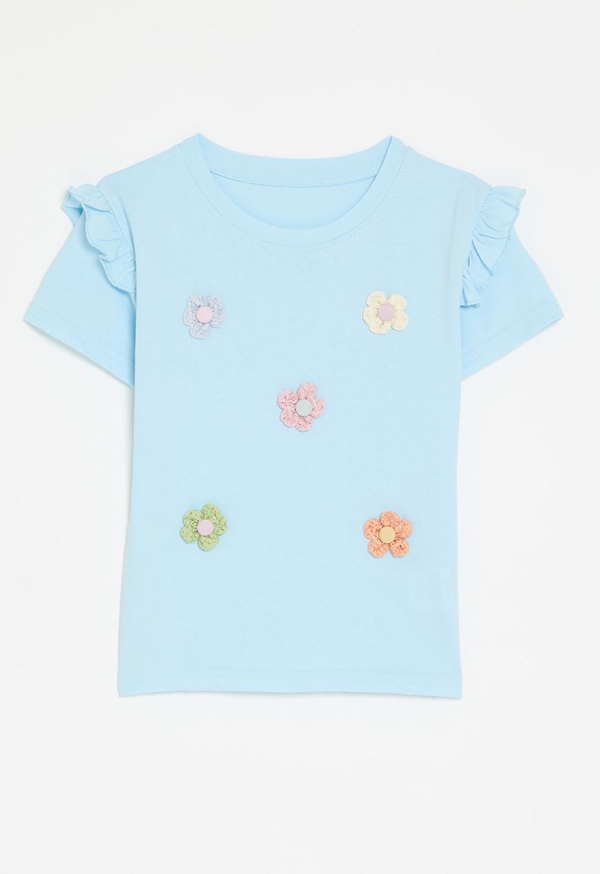 Pop Candy - Floral applique tee - light blue