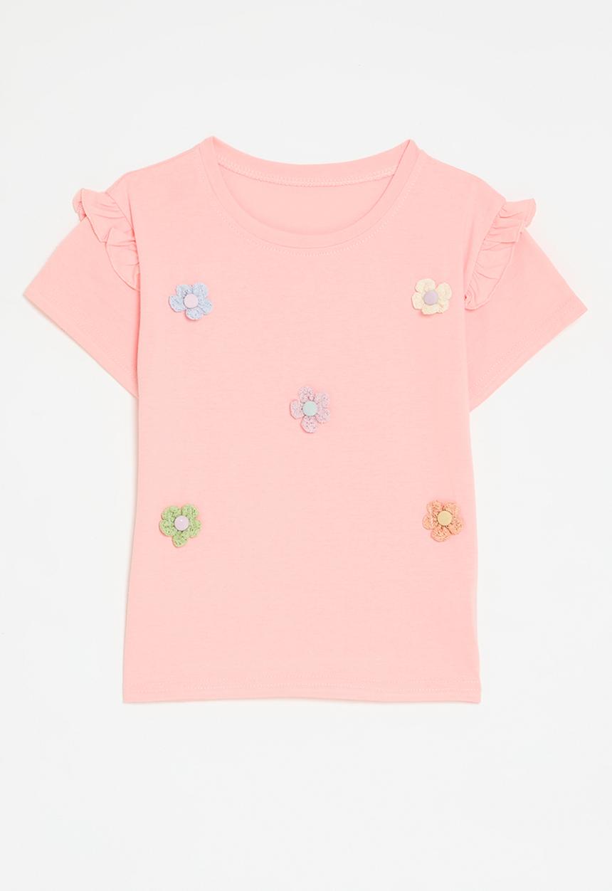 Pop Candy - Floral applique tee - pink
