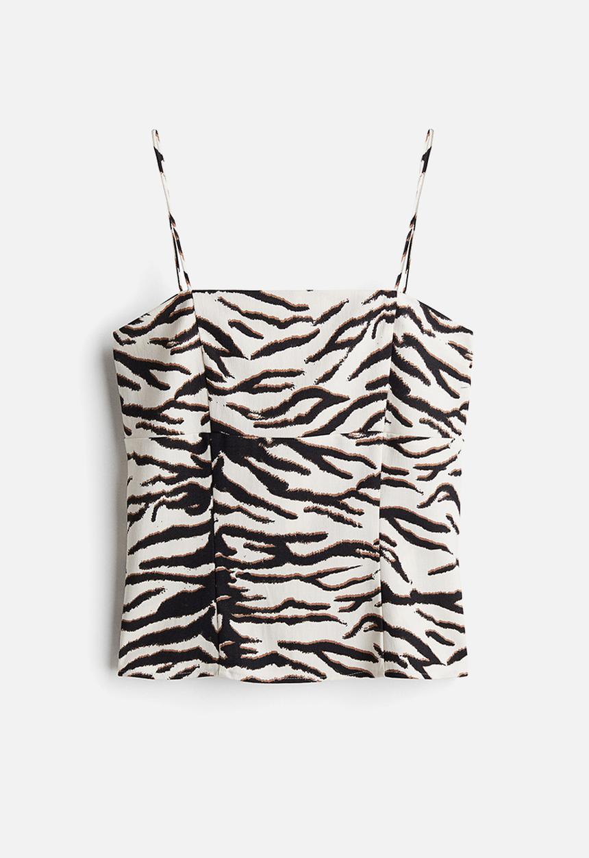 H&M - Fitted strappy top - cream/zebra print