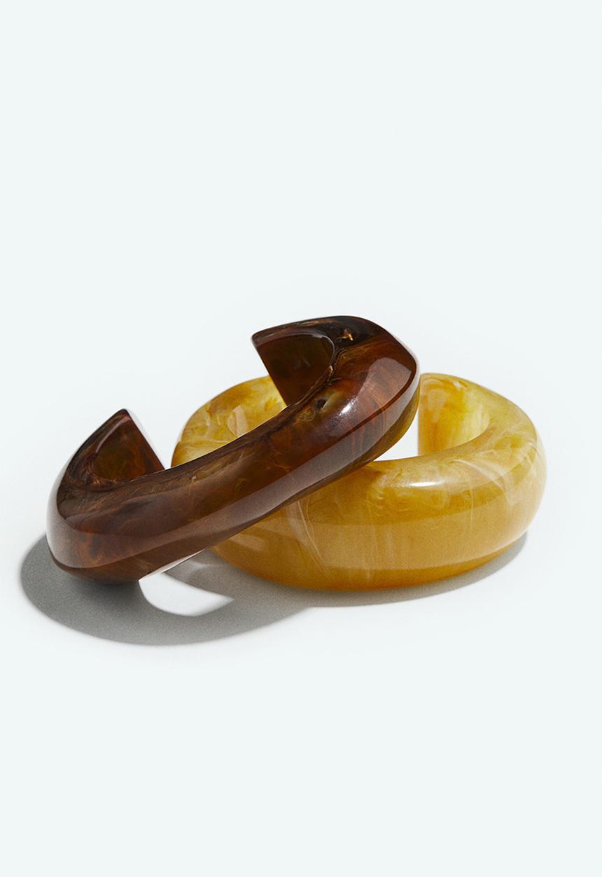 H&M - 2-Pack cuff bracelets - dark brown/yellow
