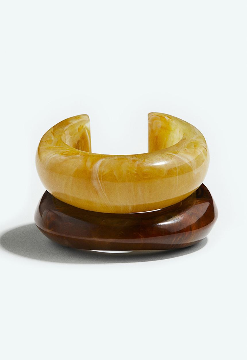 H&M - 2-Pack cuff bracelets - dark brown/yellow