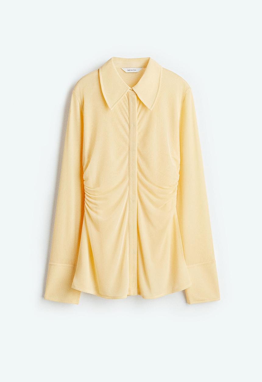 H&M - Ruched mesh shirt - light yellow