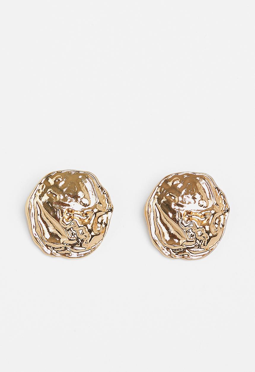 Tessa Design - Beatrice statement hammered disc stud earring - gold