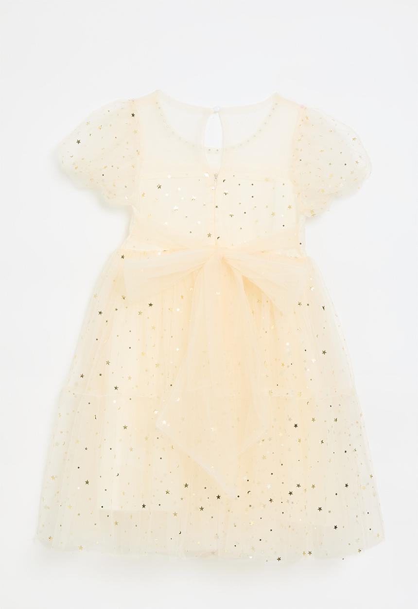 Pop Candy - Star mesh dress with pearl beaded neckline - ecru