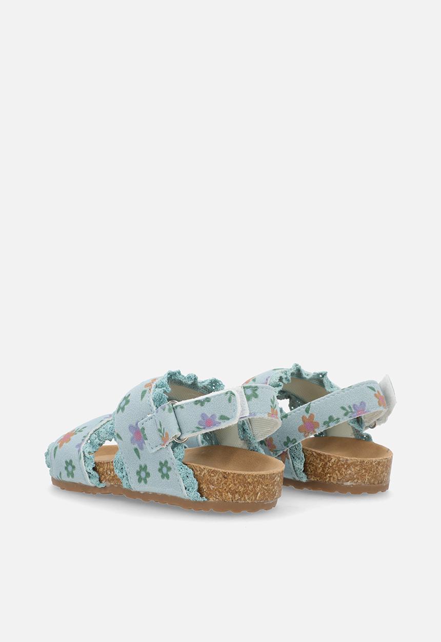 Pop Candy - Floral printed sandals with lace frill edges - blue