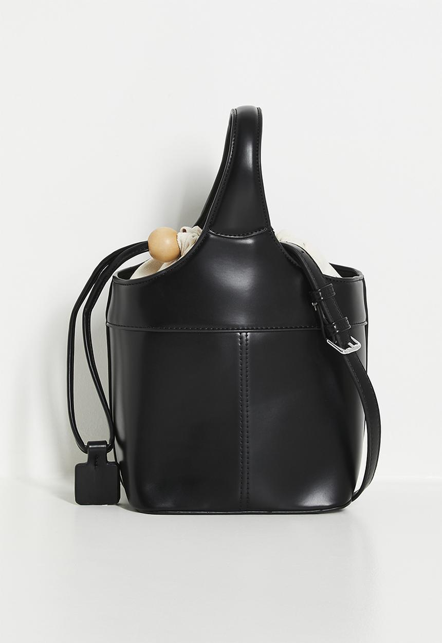 Tessa Design - Top handle bucket bag with inner drawstring pouch-black
