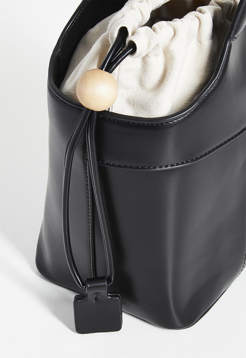 Tessa Design - Top handle bucket bag with inner drawstring pouch-black