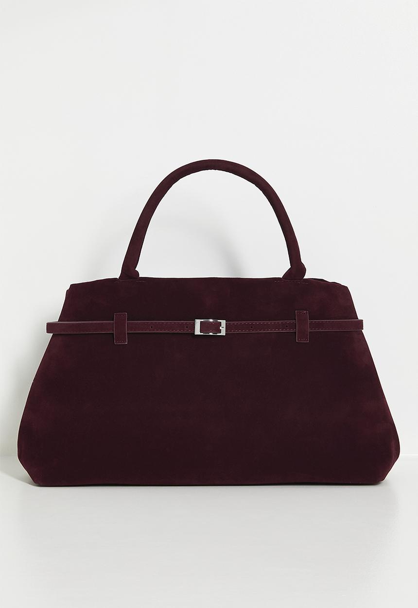 Tessa Design - Suede belted shoulder bag - burgundy