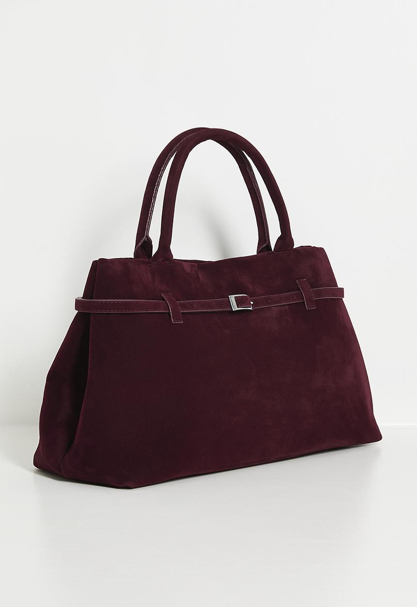 Tessa Design - Suede belted shoulder bag - burgundy