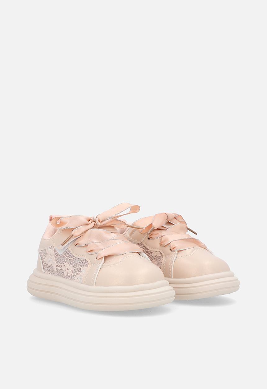 Pop Candy - Lace trim sneakers with satin laces - pink
