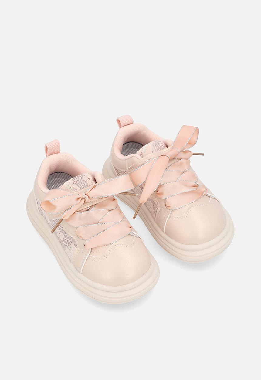 Pop Candy - Lace trim sneakers with satin laces - pink
