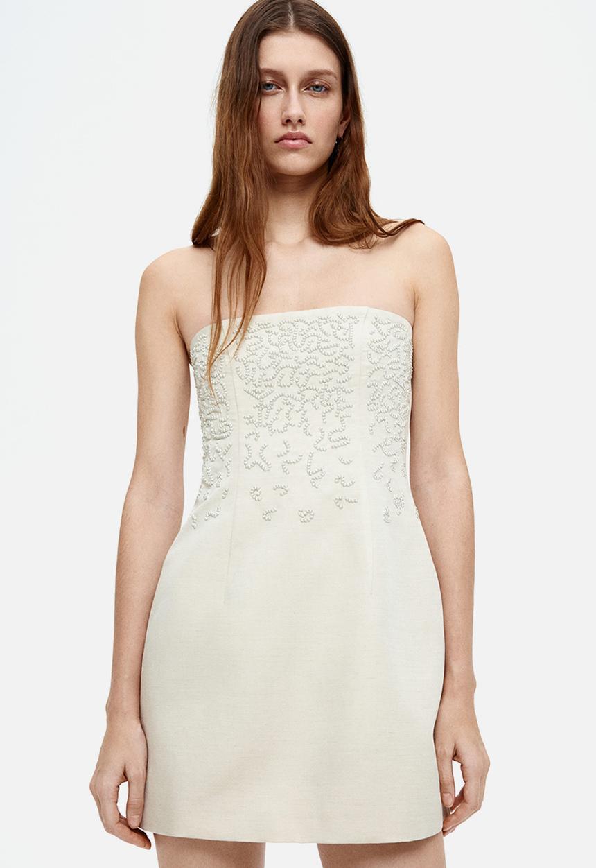 H&M - Linen-blend bandeau dress - light beige