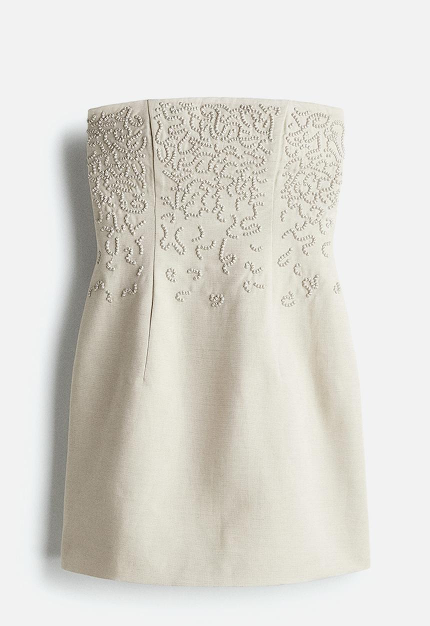 H&M - Linen-blend bandeau dress - light beige