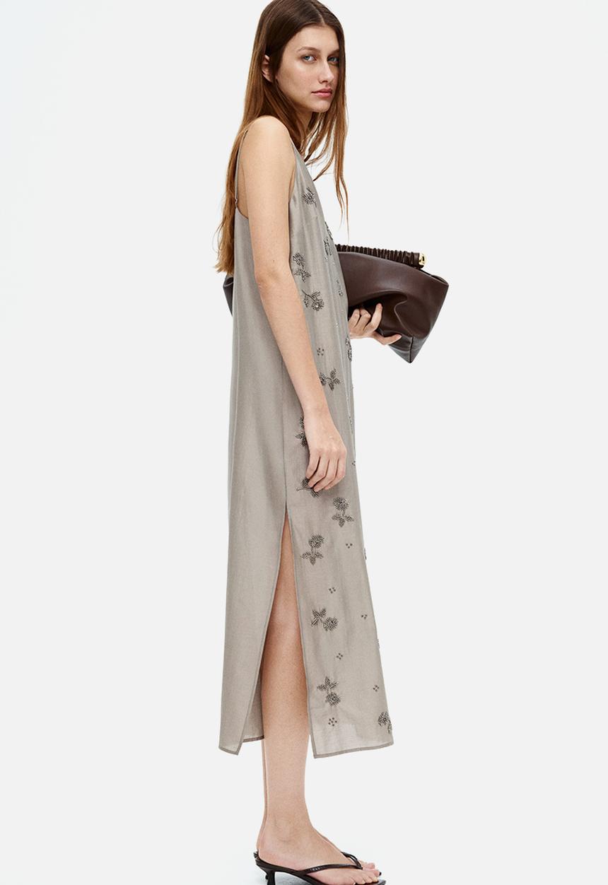 H&M - Bead-embellished dress - light grey