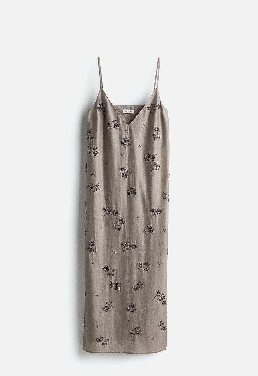 H&M - Bead-embellished dress - light grey