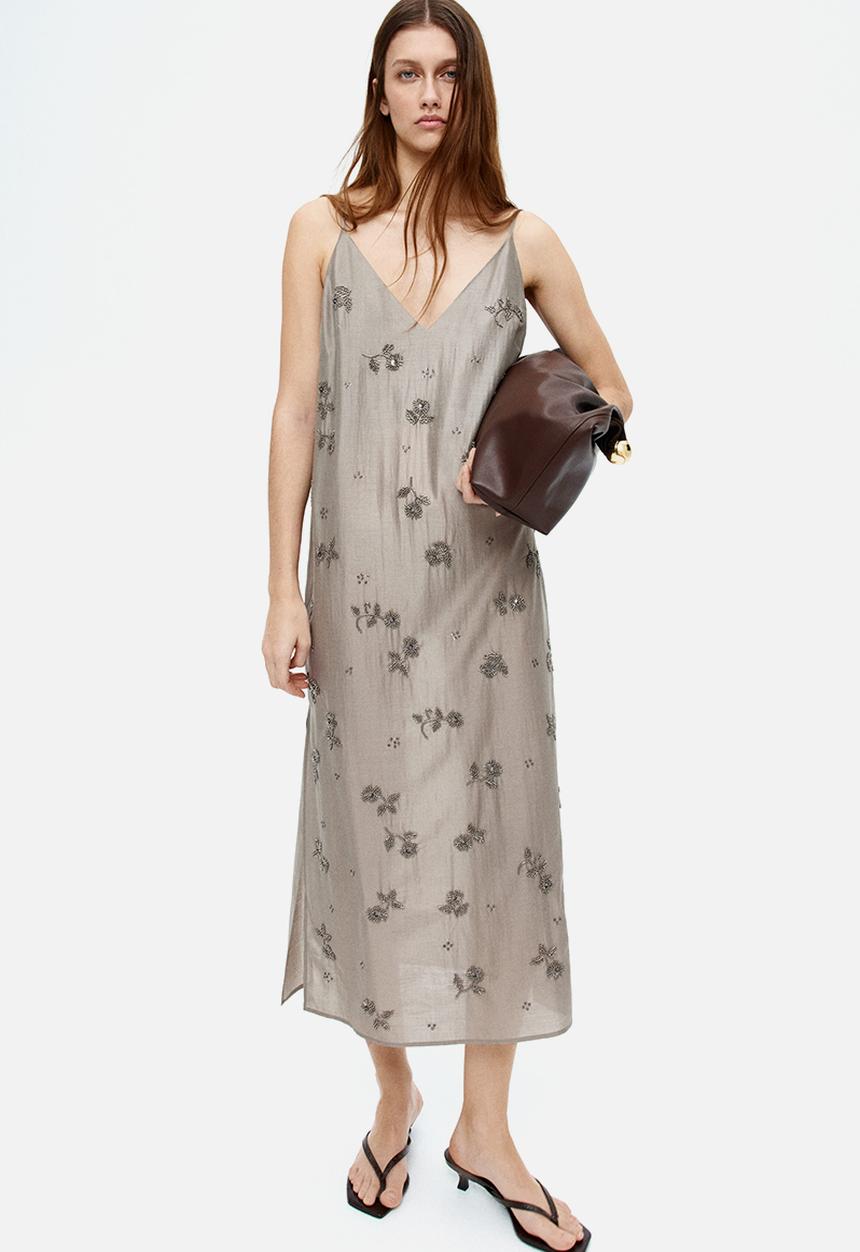 H&M - Bead-embellished dress - light grey