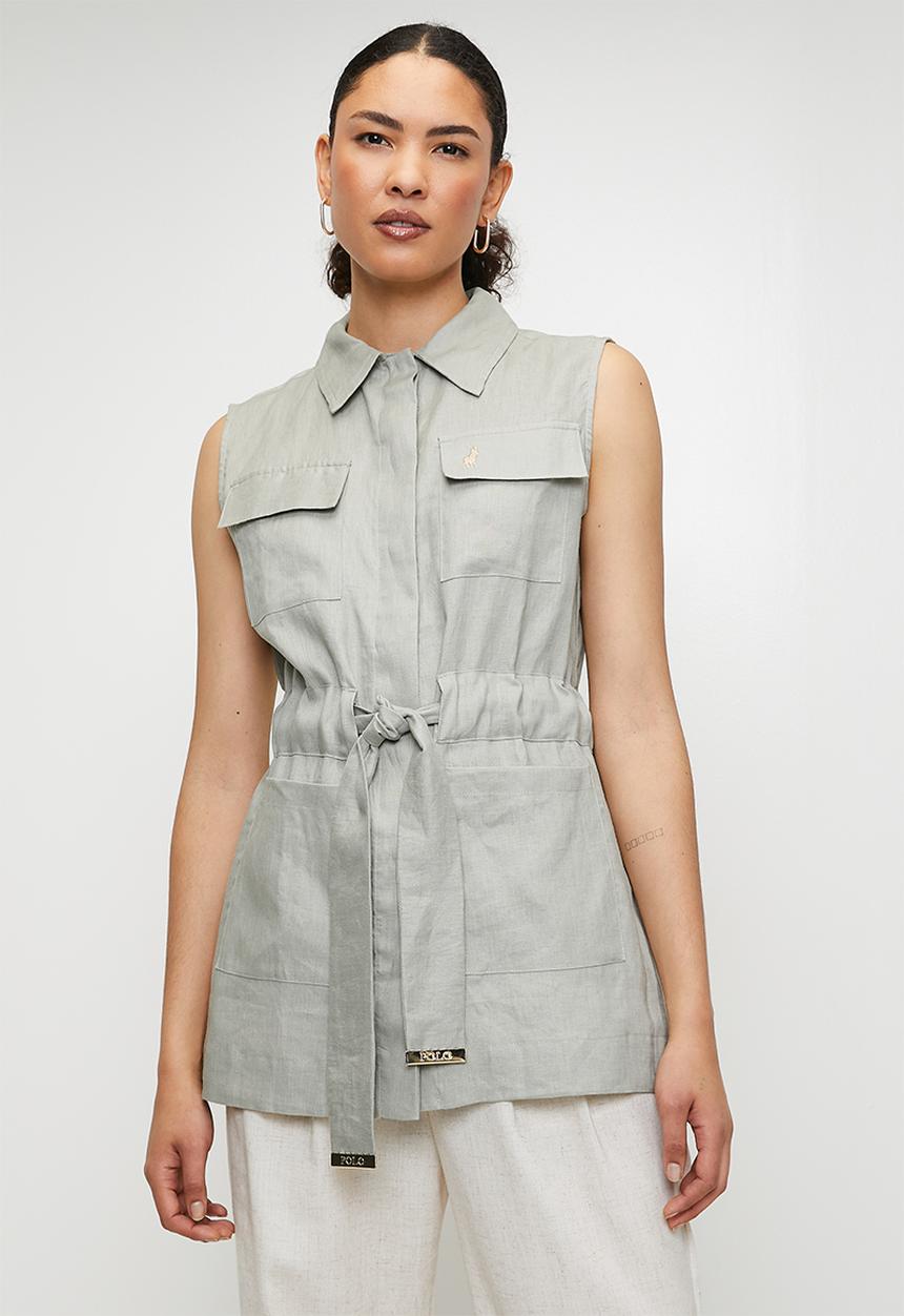 POLO - Wmn Lerato s/l Linen Shacket - Willow