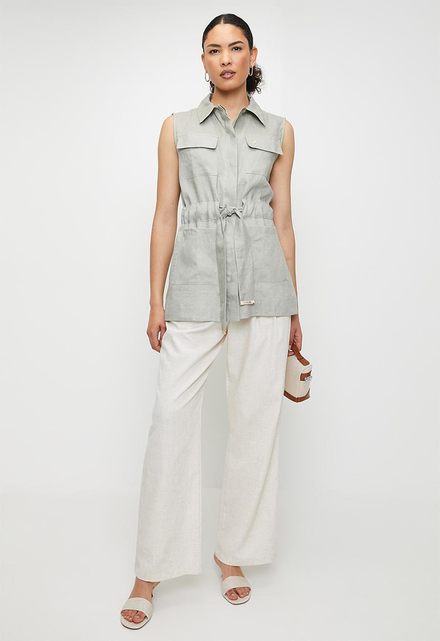 POLO - Wmn Lerato s/l Linen Shacket - Willow