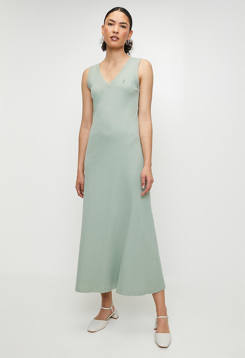 POLO - Madison sleeveless rib dress - sage
