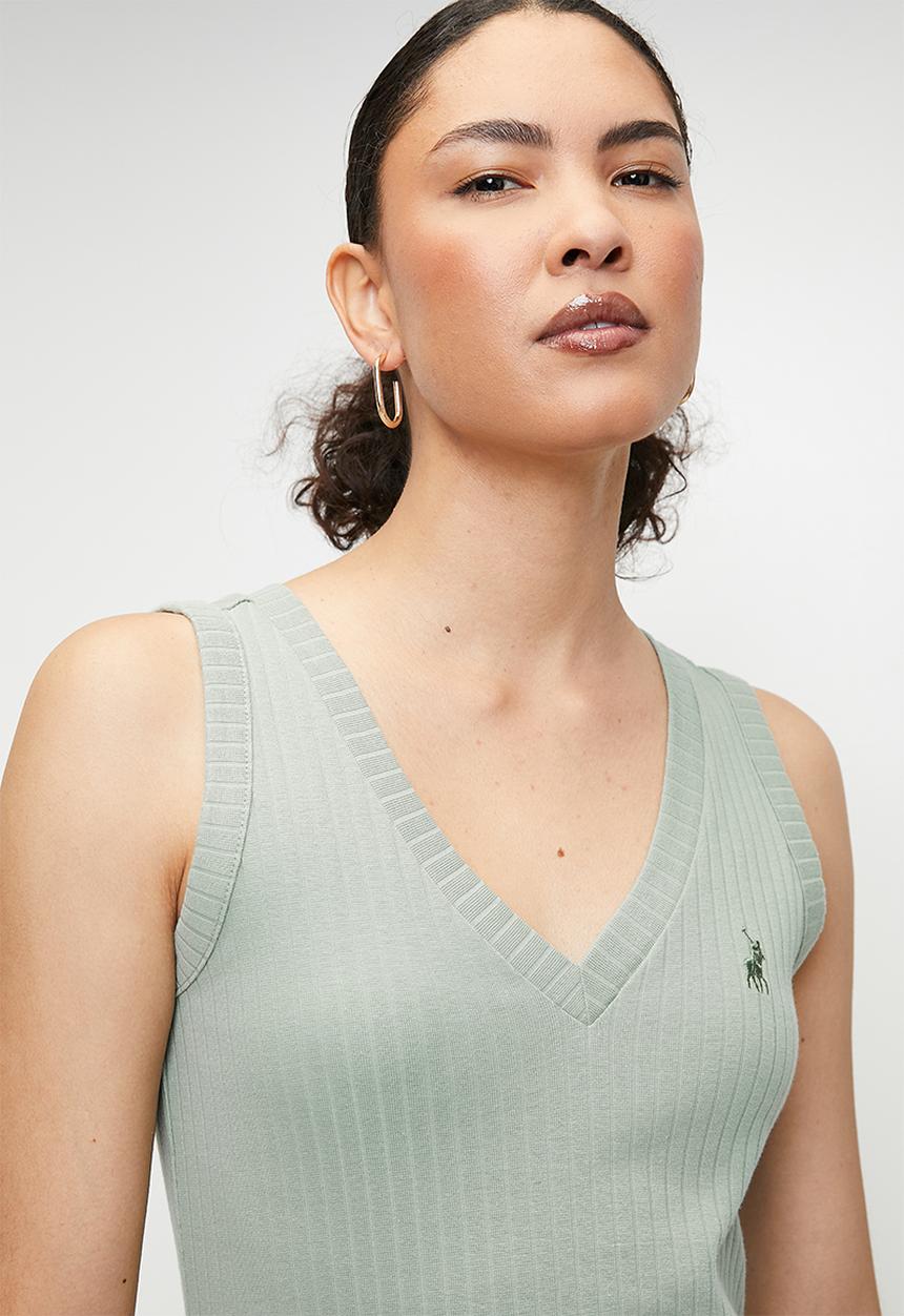 POLO - Madison sleeveless rib dress - sage