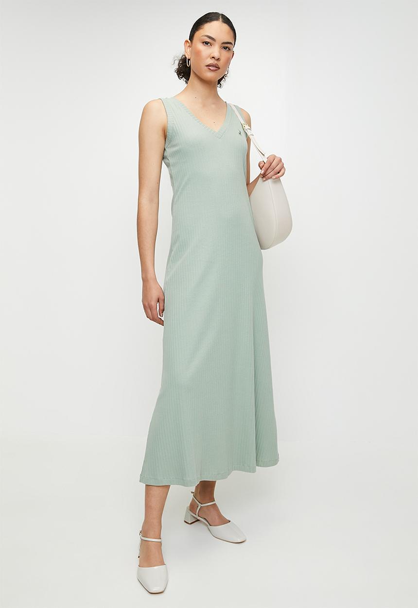 POLO - Madison sleeveless rib dress - sage
