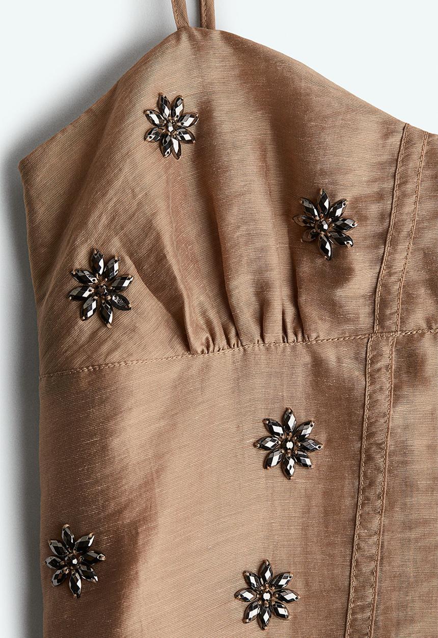 H&M - Sheer embellished strappy dress - dark beige