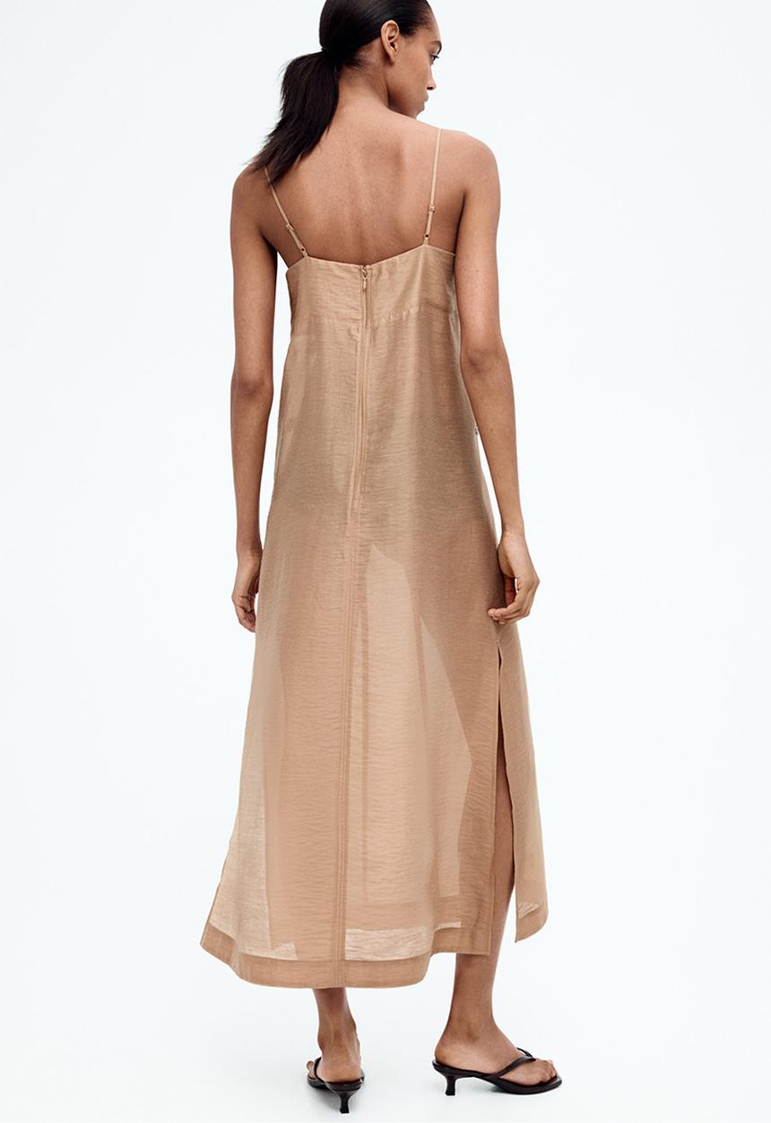H&M - Sheer embellished strappy dress - dark beige