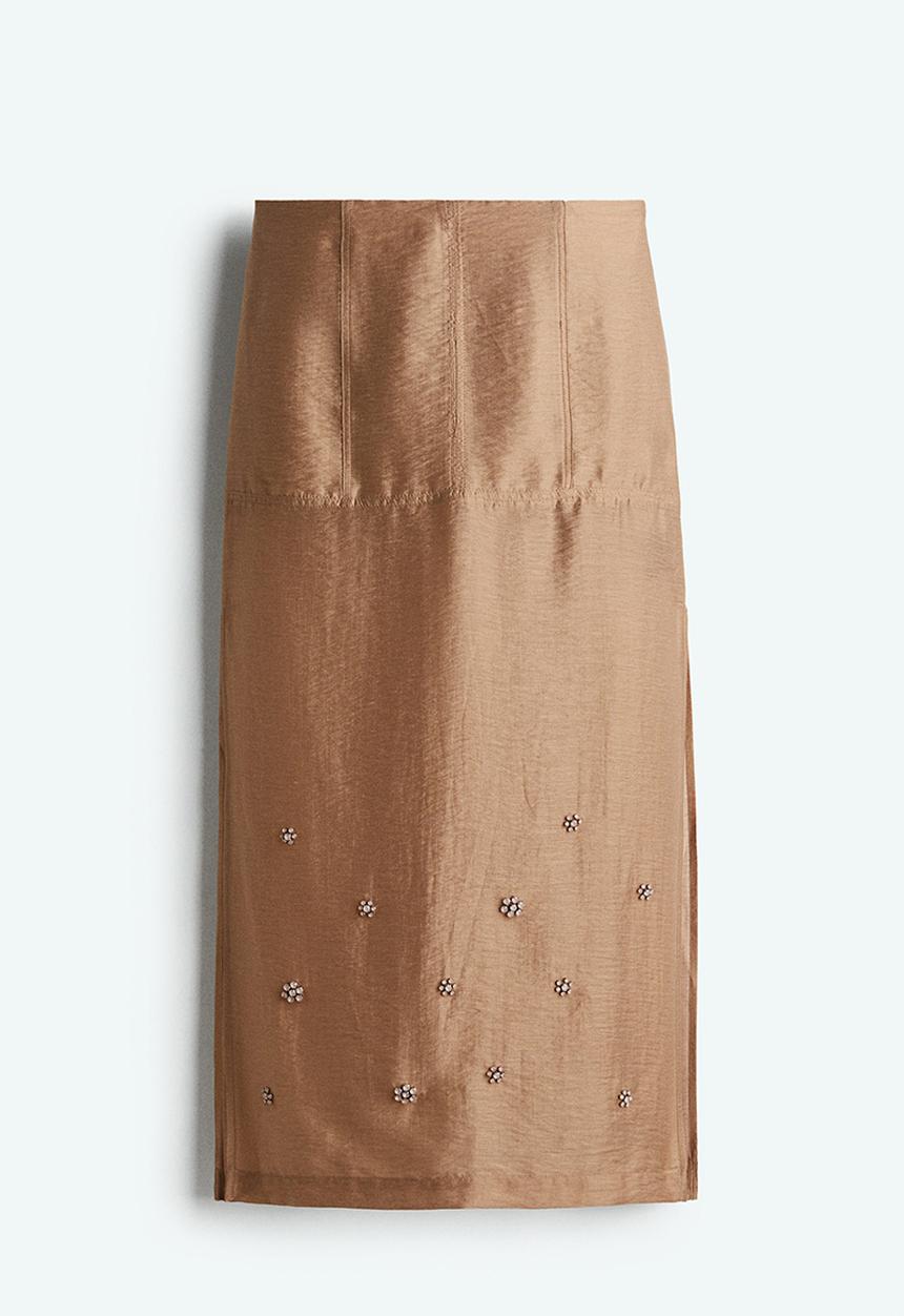 H&M - Sheer embellished skirt - dark beige