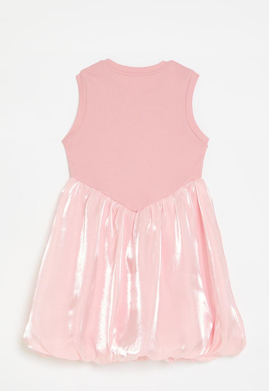 Pop Candy - Basque waistline bubble dress with bow feature - soft pink/shimmer