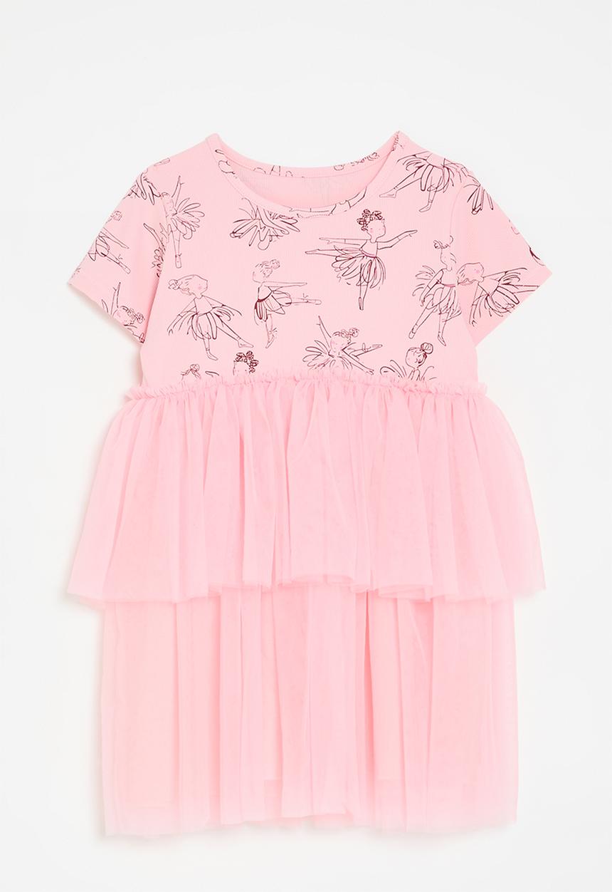 Pop Candy - Aop tee dress with tiered tulle skirt - pink
