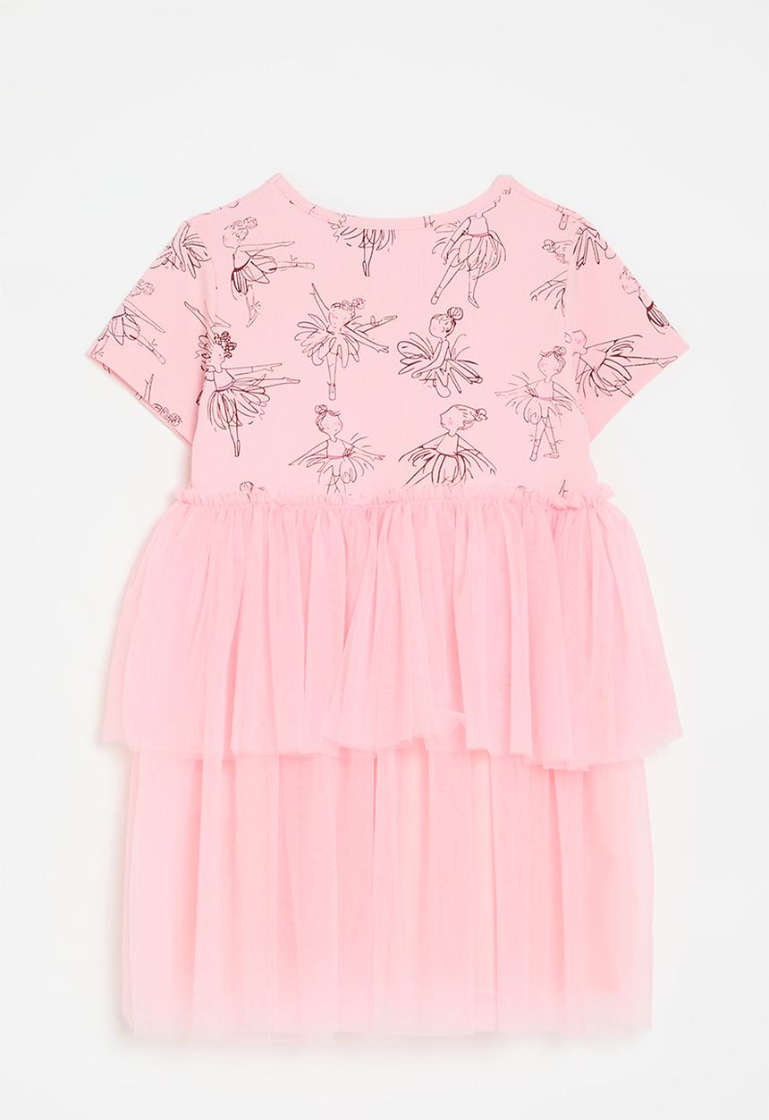 Pop Candy - Aop tee dress with tiered tulle skirt - pink