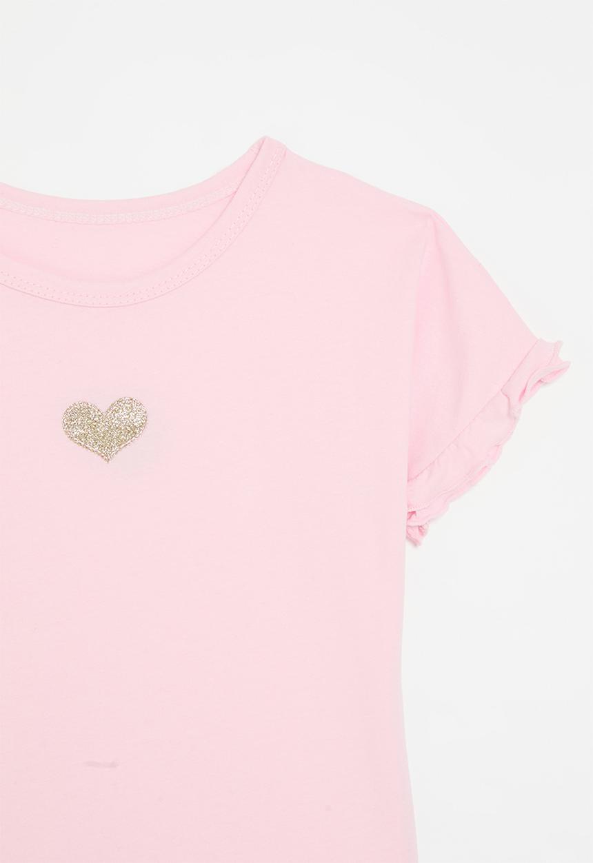 Pop Candy - Lettuce sleeve heart print tee - pink