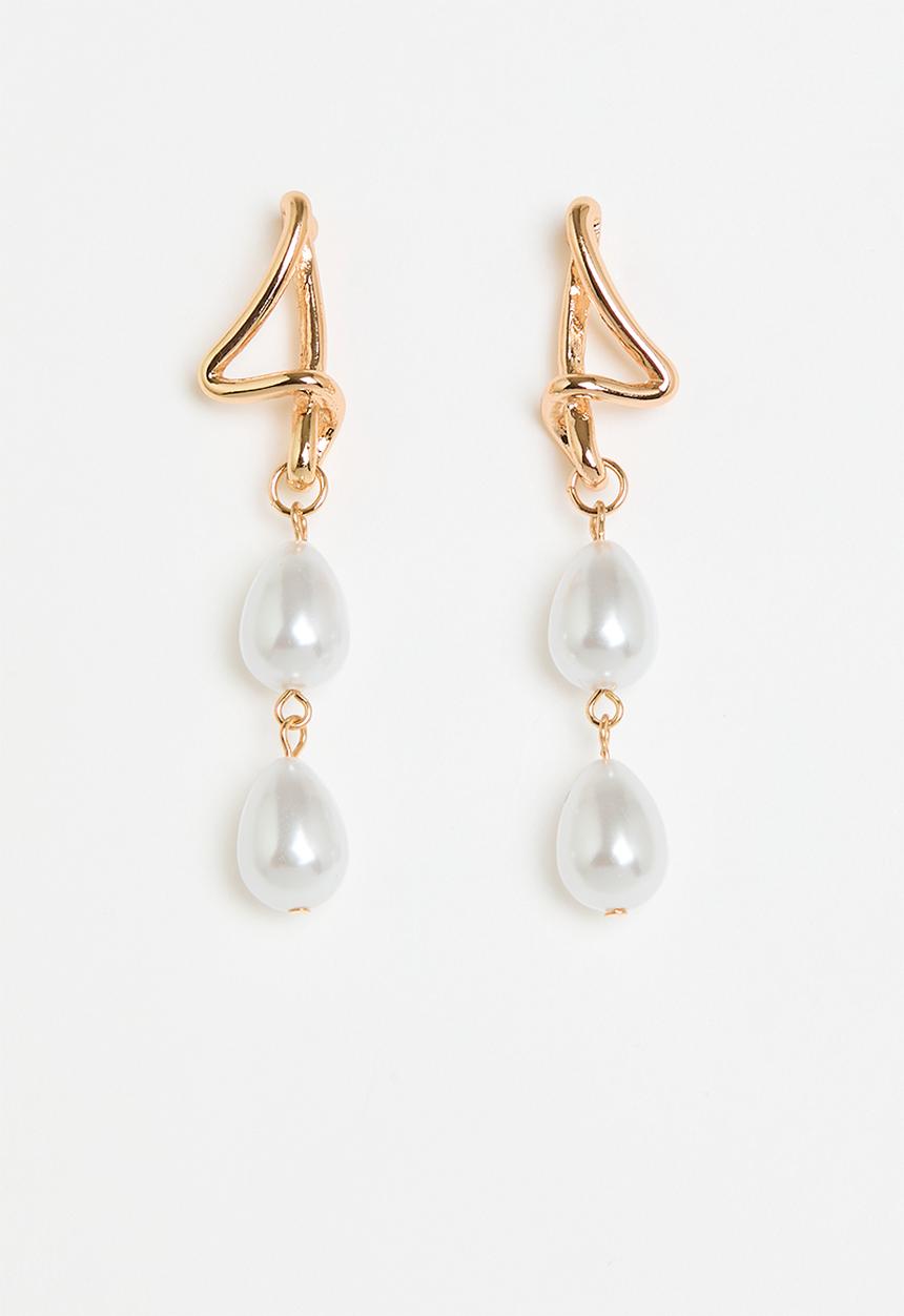 Tessa Design - Jasmine abstract shaped earrings with irregular pearls - gold
