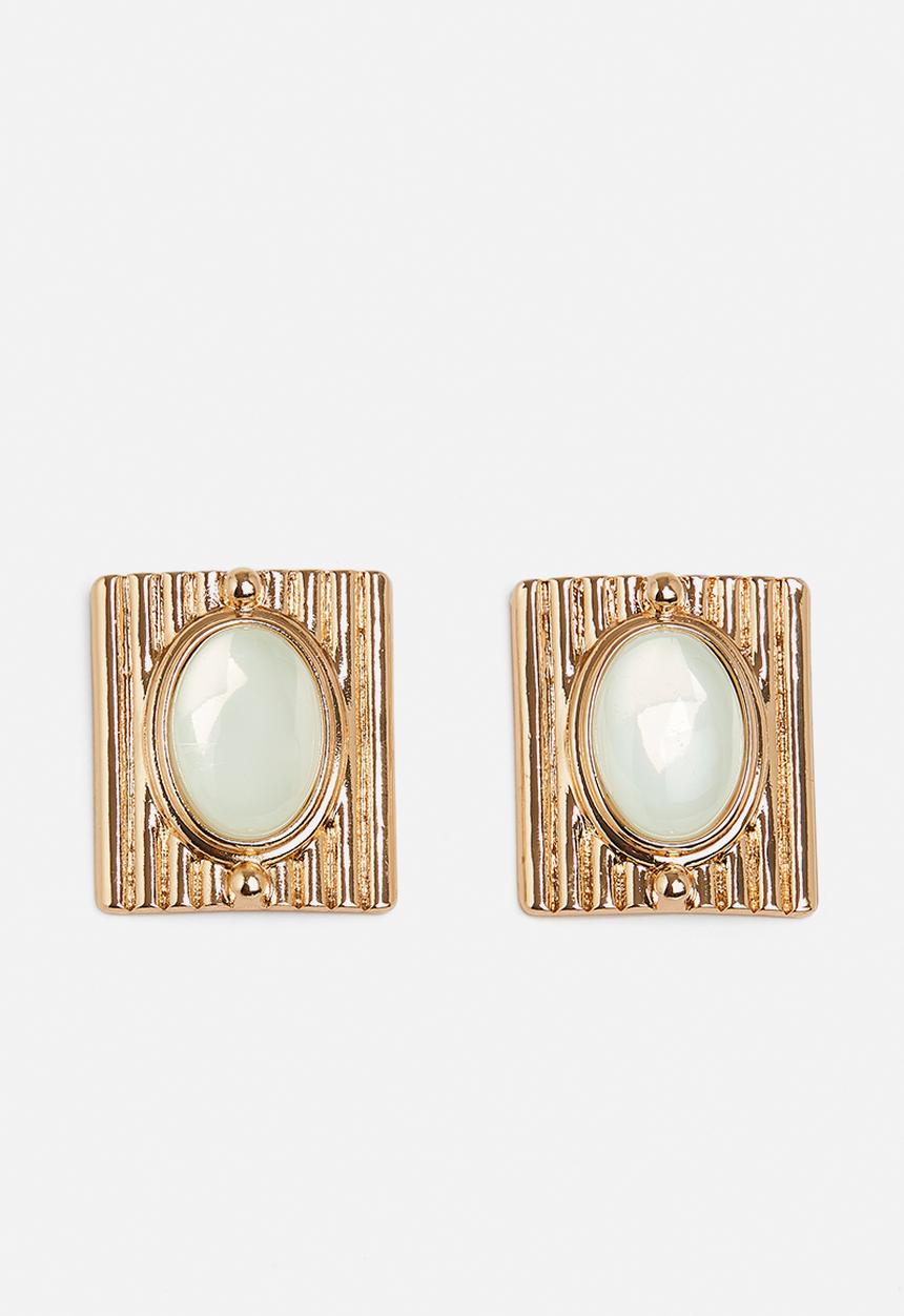 Tessa Design - Grace statement square earring with oval stone - gold