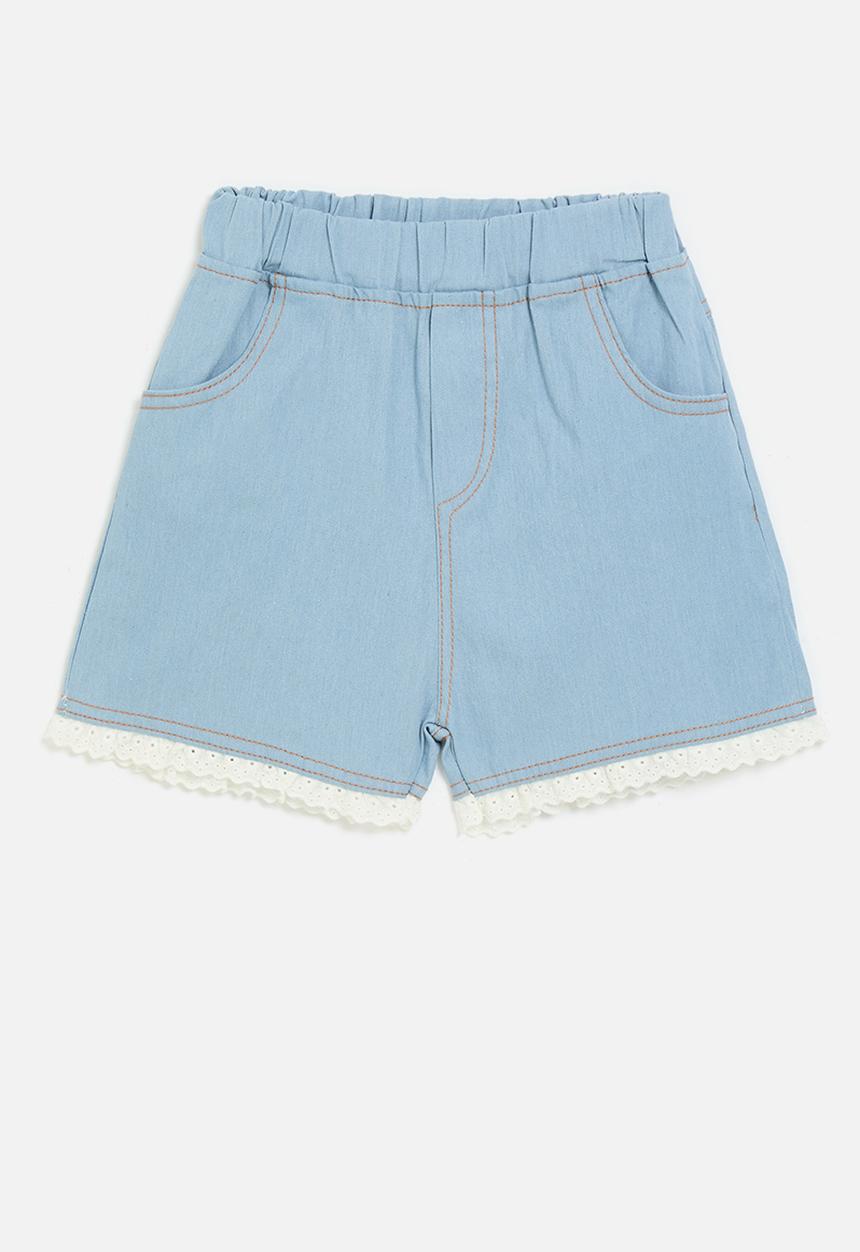 Pop Candy - Anglaise hem shorts - blue & white