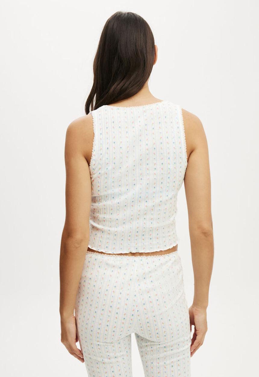 Cotton On - Waffle Pointelle Ruched Cami - white floral 