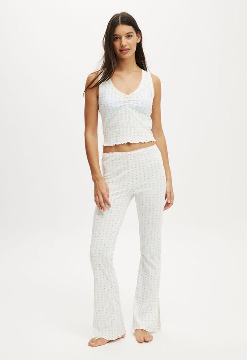 Cotton On - Waffle Pointelle Ruched Cami - white floral 