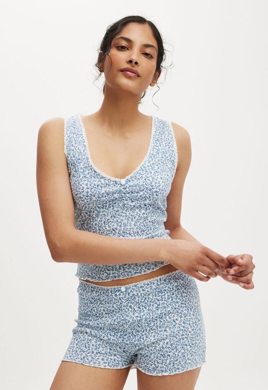 Cotton On - Waffle Pointelle Short - Damari disty blue 