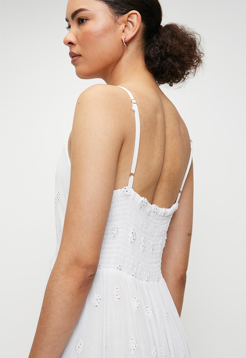 Strappy Triangle cup Sheer Maxi Dress with gold detail in fabric - White