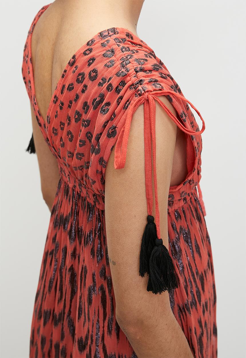 Stella Morgan - V-neck Maxi a-line Dress with ruched waist - Red