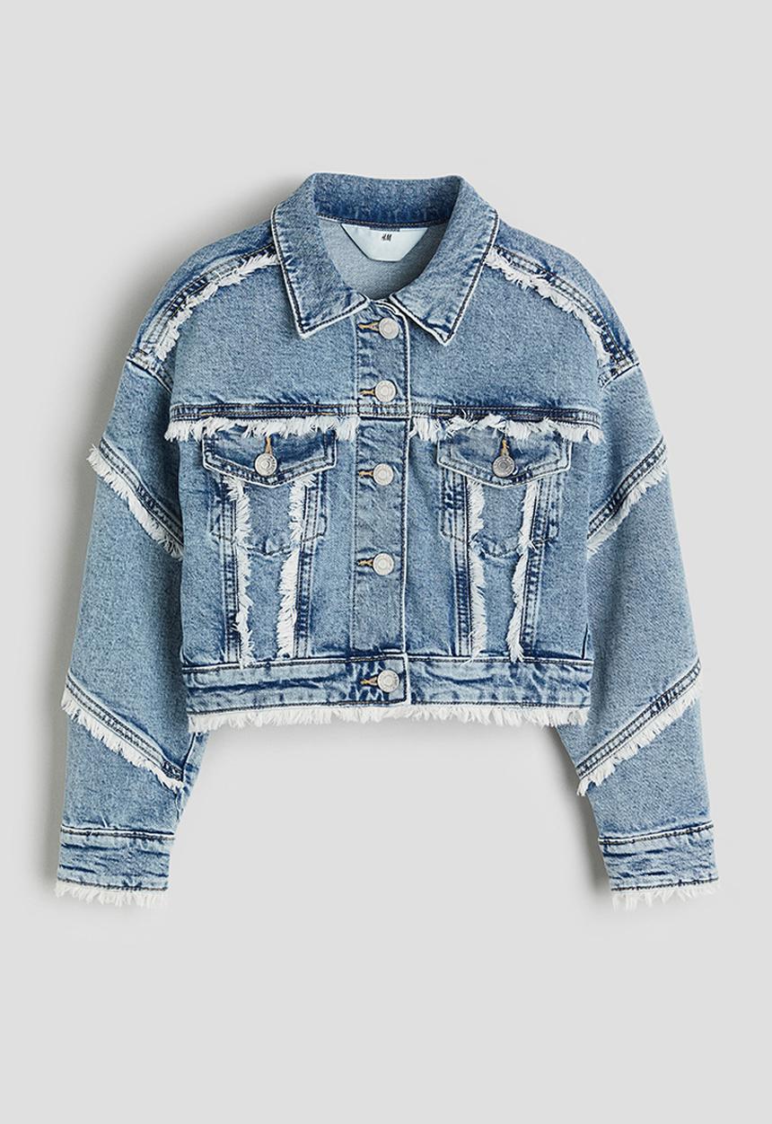 H&M - Oversized frayed-edge denim jacket - denim blue 