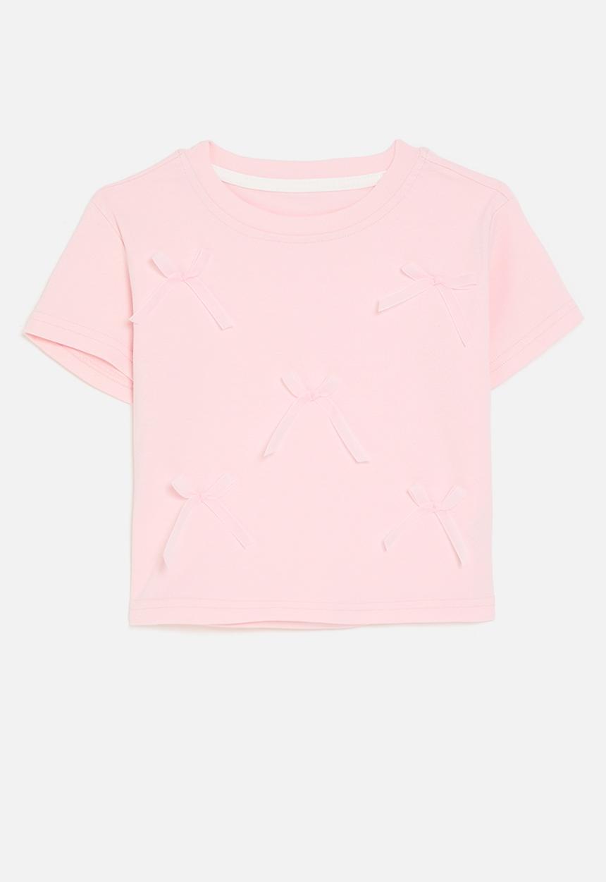 Pop Candy - Bow décor crew neck tee - pink