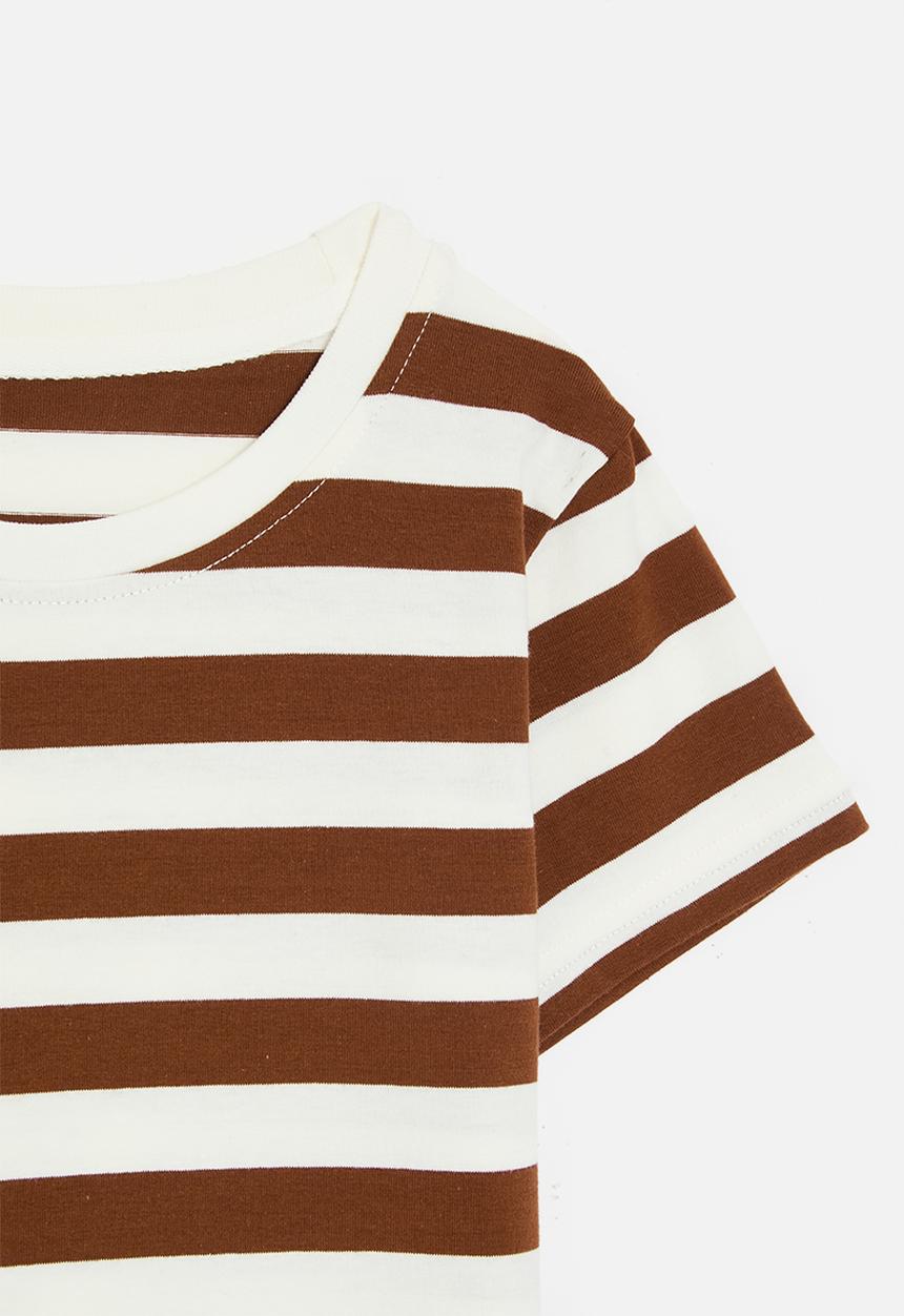 Pop Candy - Striped tee - brown & white