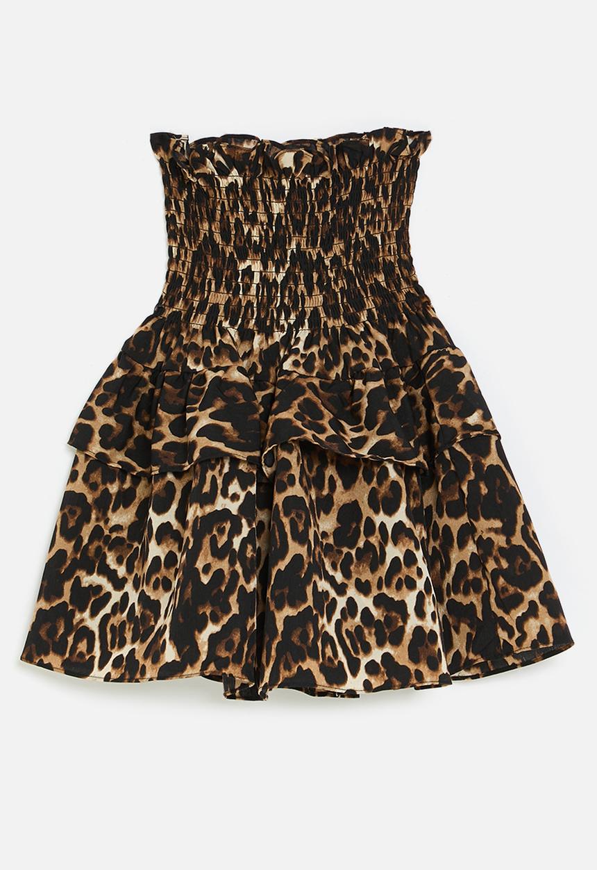 Pop Candy - Dropped waist dress with shirred bodice - leopard print