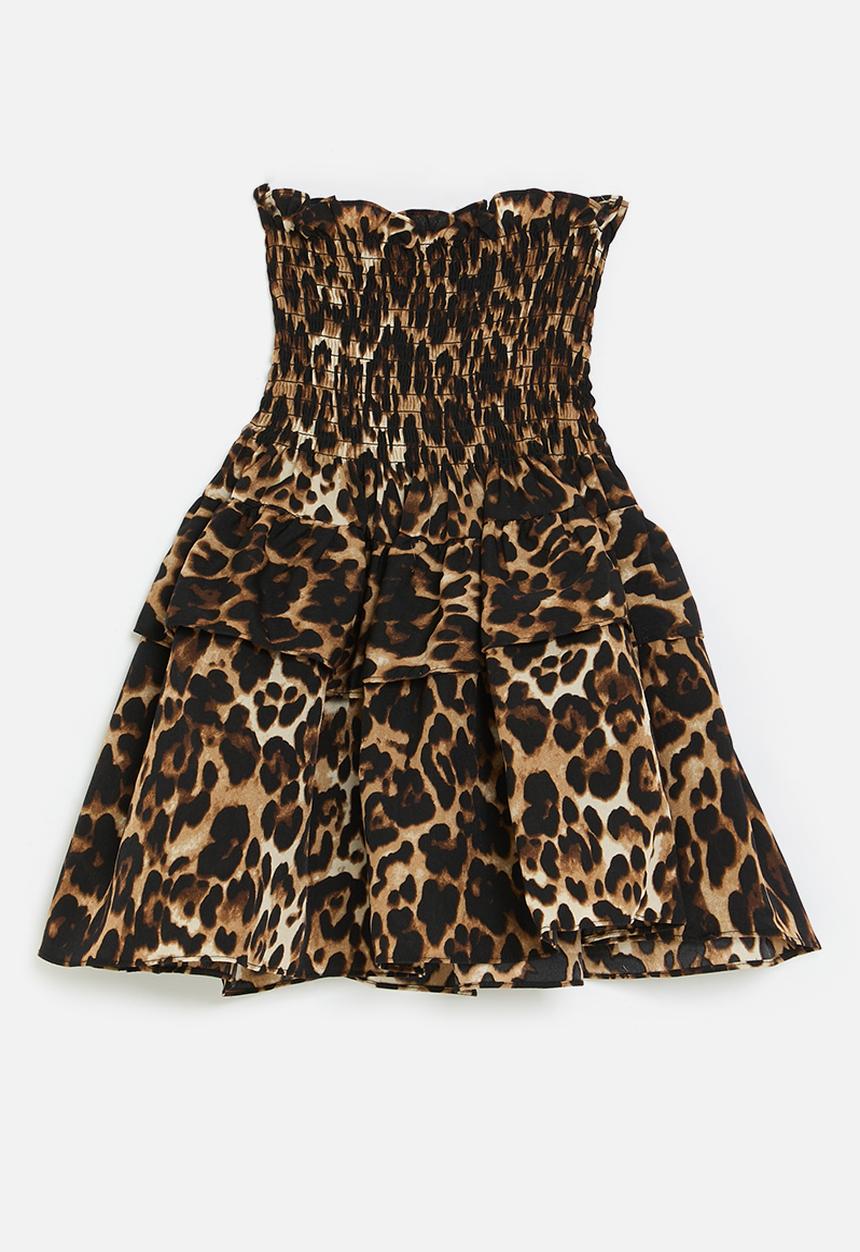 Pop Candy - Dropped waist dress with shirred bodice - leopard print