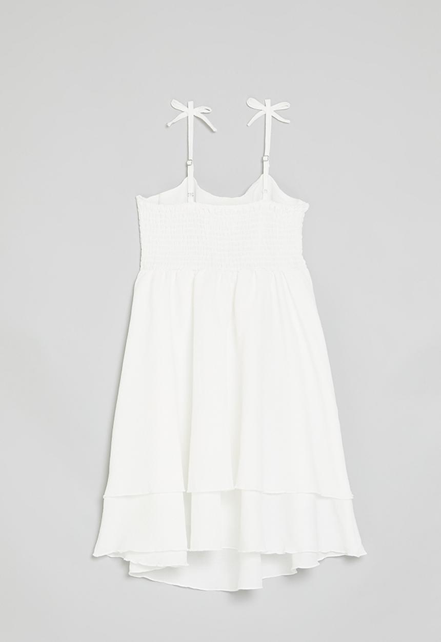 Pop Candy - Shoulder tie strap dress with layered skirt - white