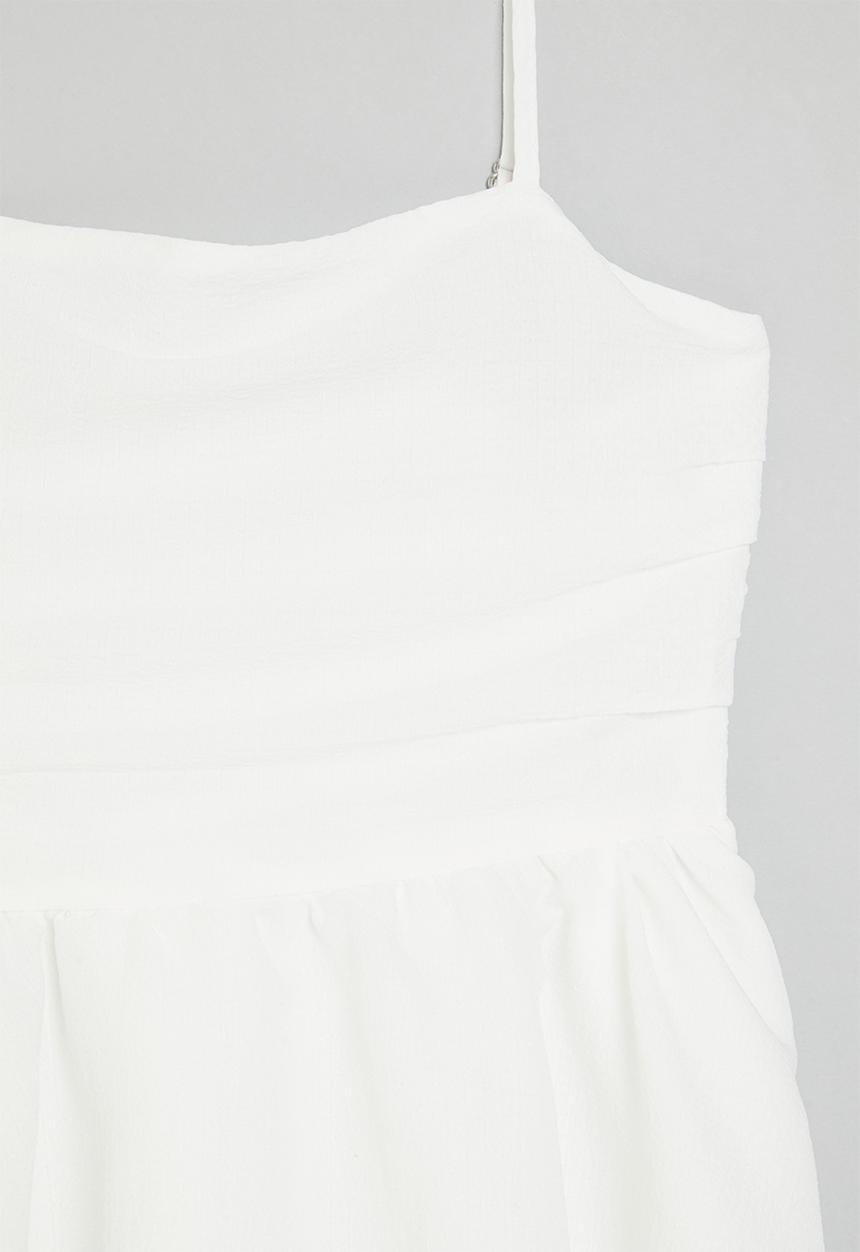 Pop Candy - Shoulder tie strap dress with layered skirt - white