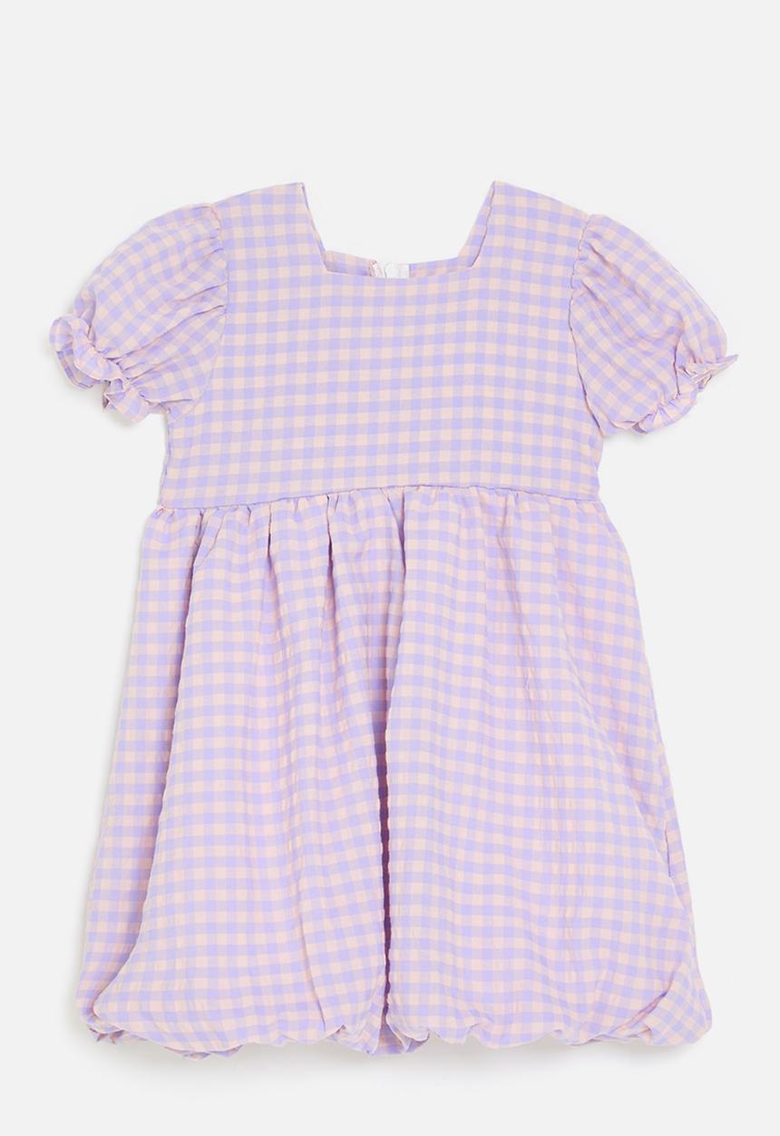 Pop Candy - Juliet sleeve bubble dress - purple gingham