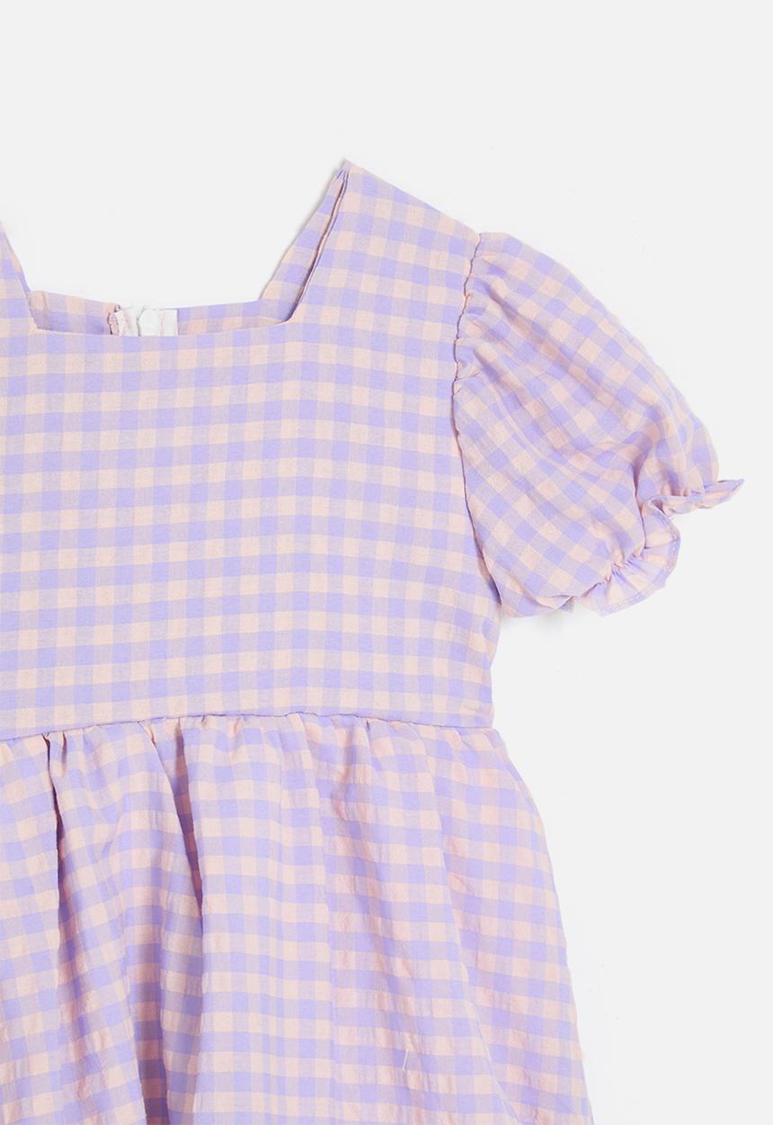 Pop Candy - Juliet sleeve bubble dress - purple gingham