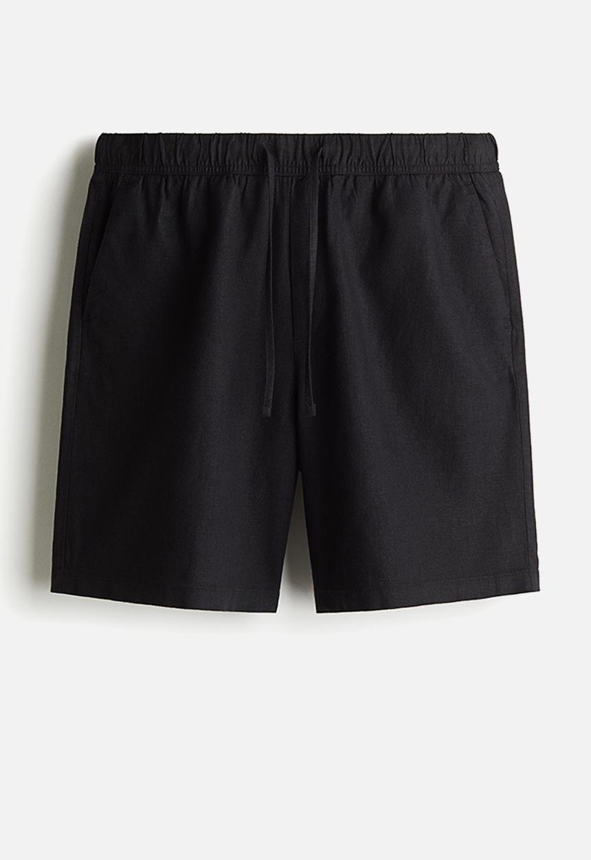 H&M - Relaxed fit linen-blend shorts - black